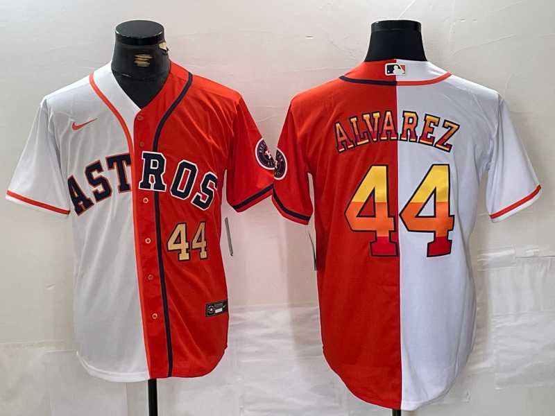 Men%27s Houston Astros #44 Yordan Alvarez Number White Orange Split Stitched Baseball Jersey Dzhi
